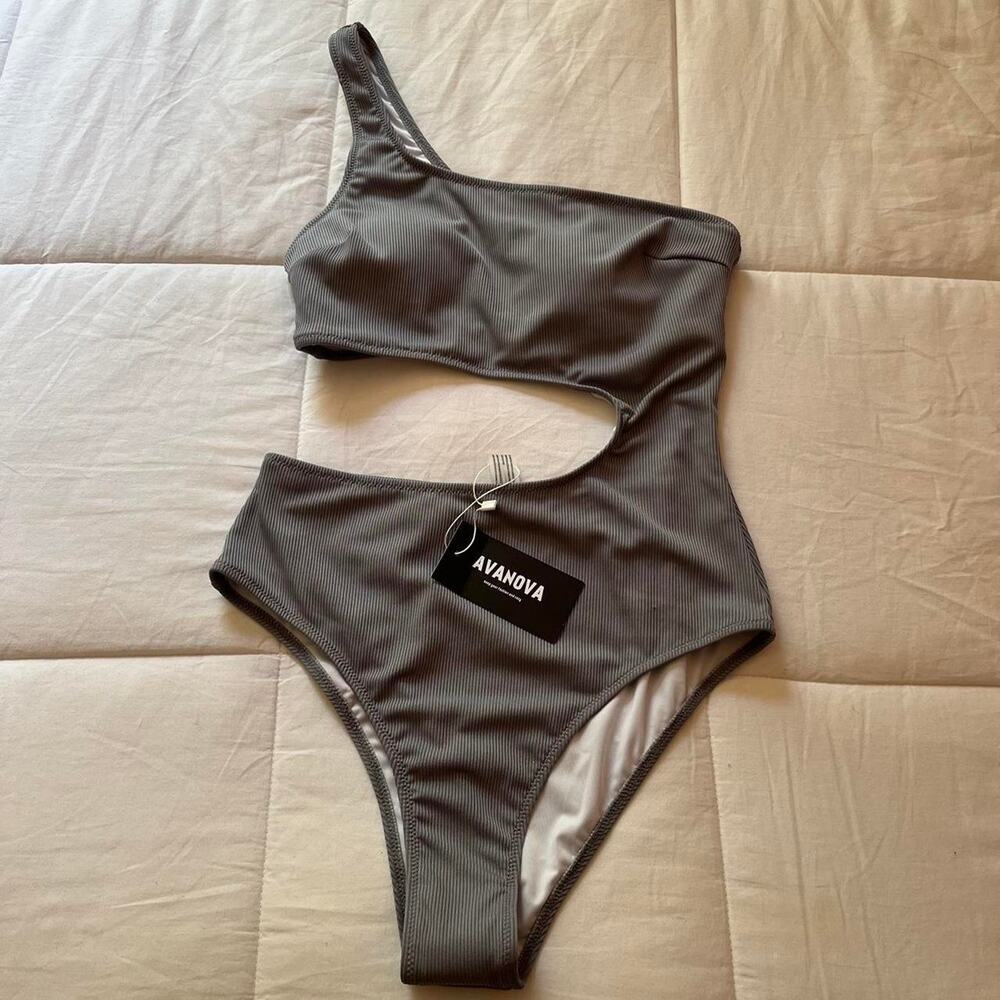 Blue One Piece Swimsuit with cutouts- Size Small